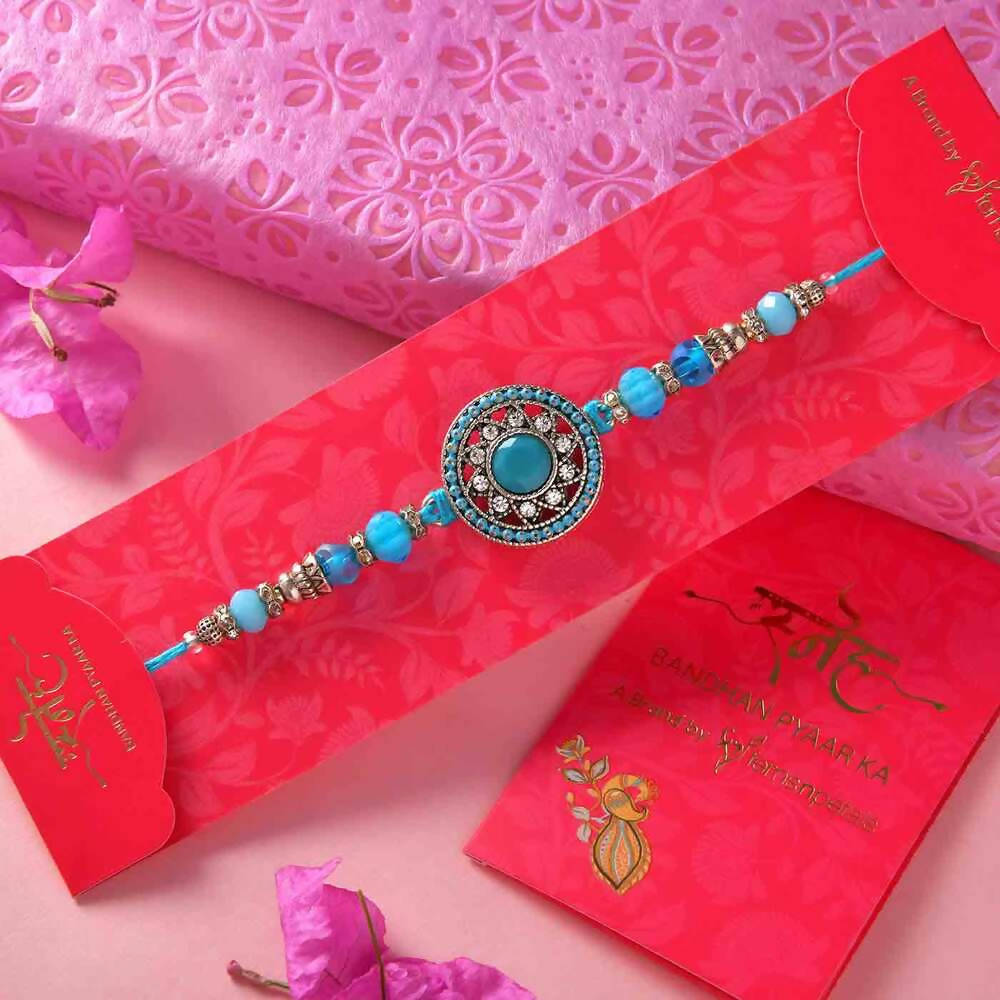 Sea Blue Beads & Stones Rakhi