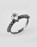 VOJ white CZ-detail Stainless Steel Cubic Zirconia Rhodium Plated Adjustable Finger Ring