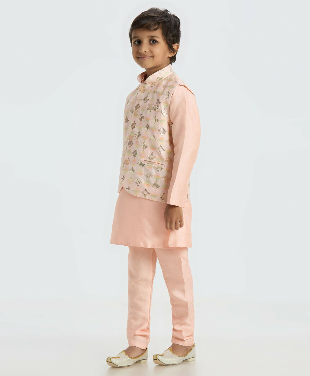 Joban Fashion Kids Island Traditional with a modern touch Nehru Jacket Full Sleeves Kurta, Pyjama Set - Peach - Distacart