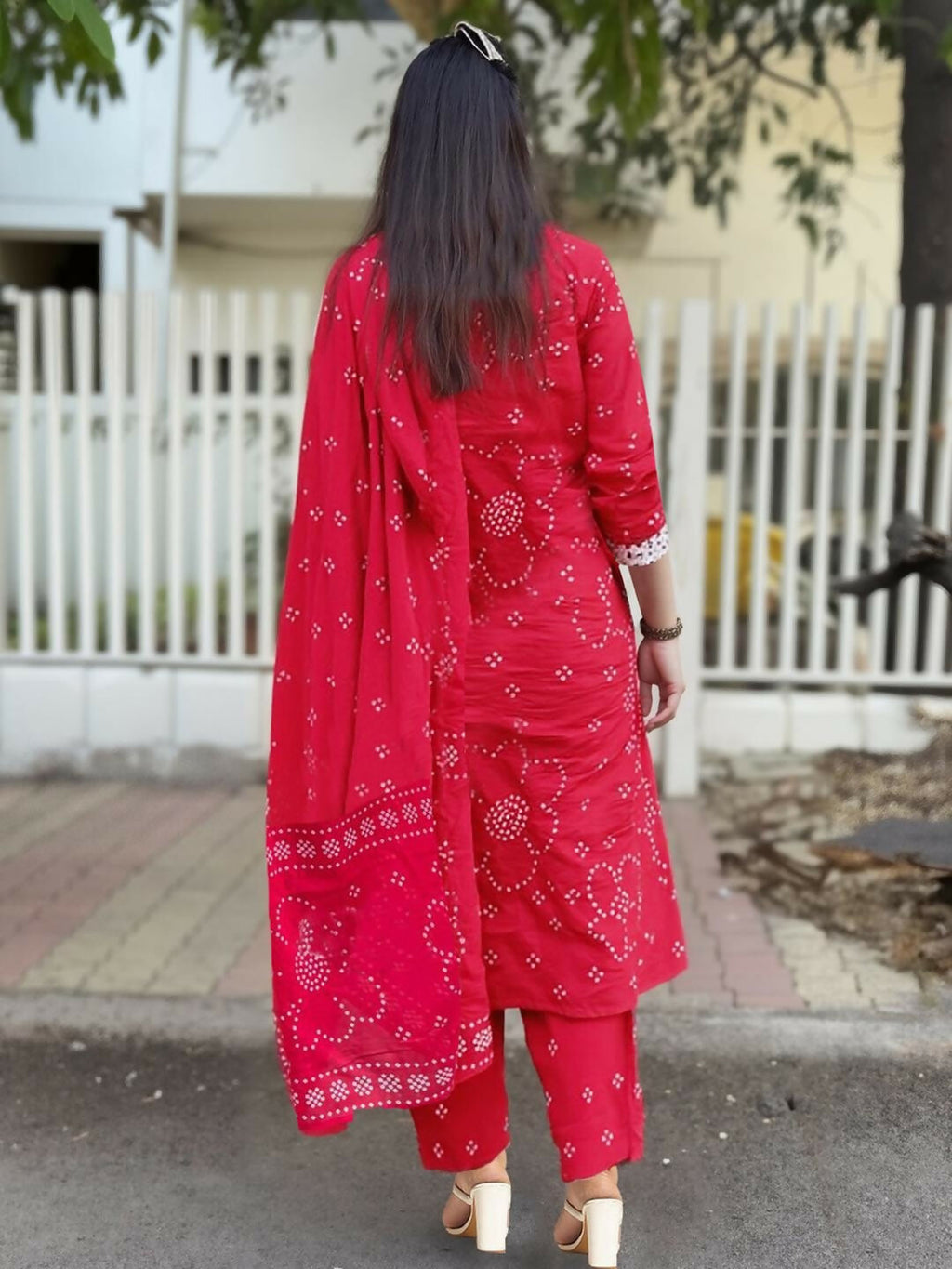 The52 Red Women's Beautiful Rayon Fabric Printed Work Straight Kurta Pant and Dupatta Set - Distacart