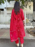 The52 Red Women's Beautiful Rayon Fabric Printed Work Straight Kurta Pant and Dupatta Set - Distacart