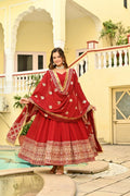 Teeya Creation Red Color Faux Georgette Wedding Wear Embroidery Work Long Gown - Distacart