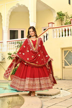 Teeya Creation Red Color Faux Georgette Wedding Wear Embroidery Work Long Gown - Distacart