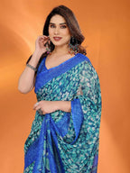 PR Fashion Blue Kota Doria Printed Saree