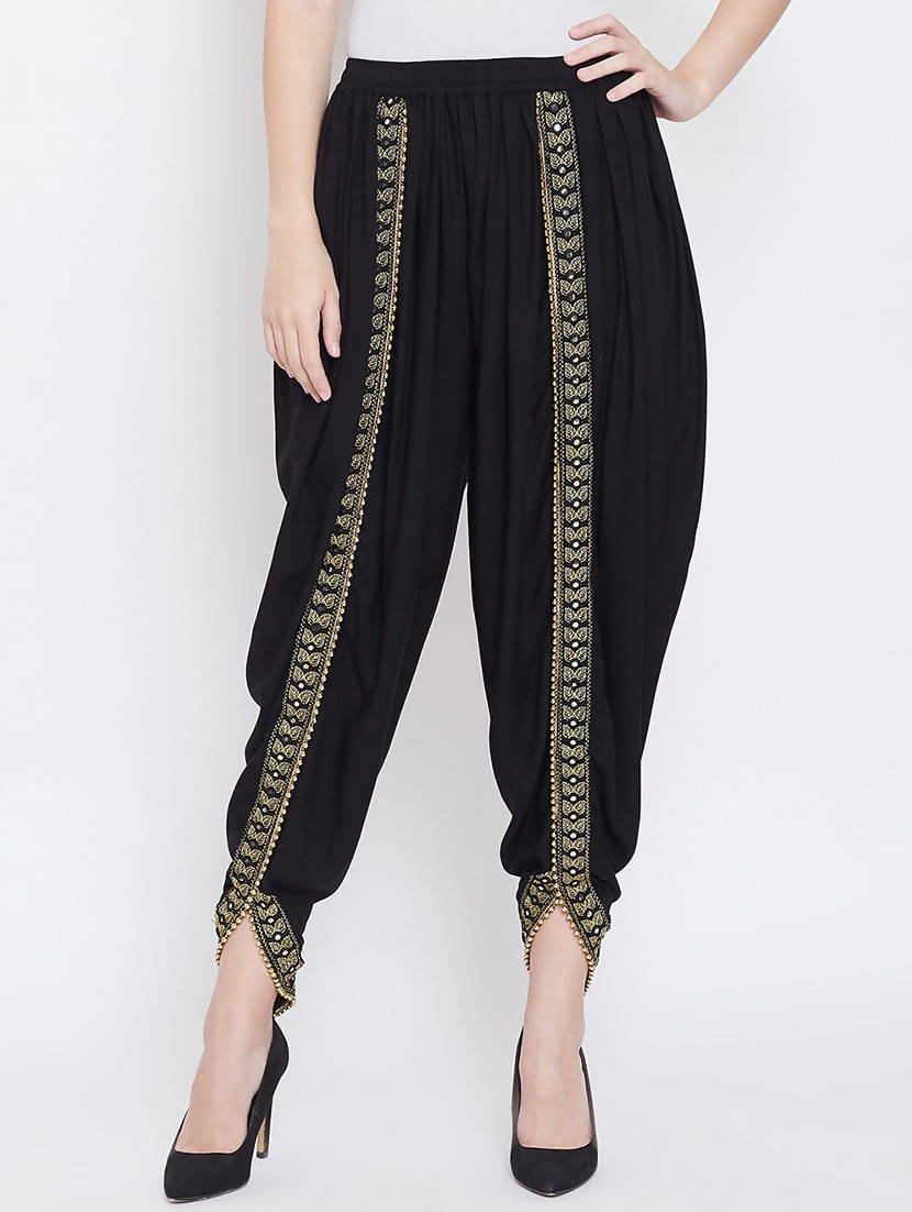 Indian Clothing Cheera Women’s Black Dhoti With Golden Lace