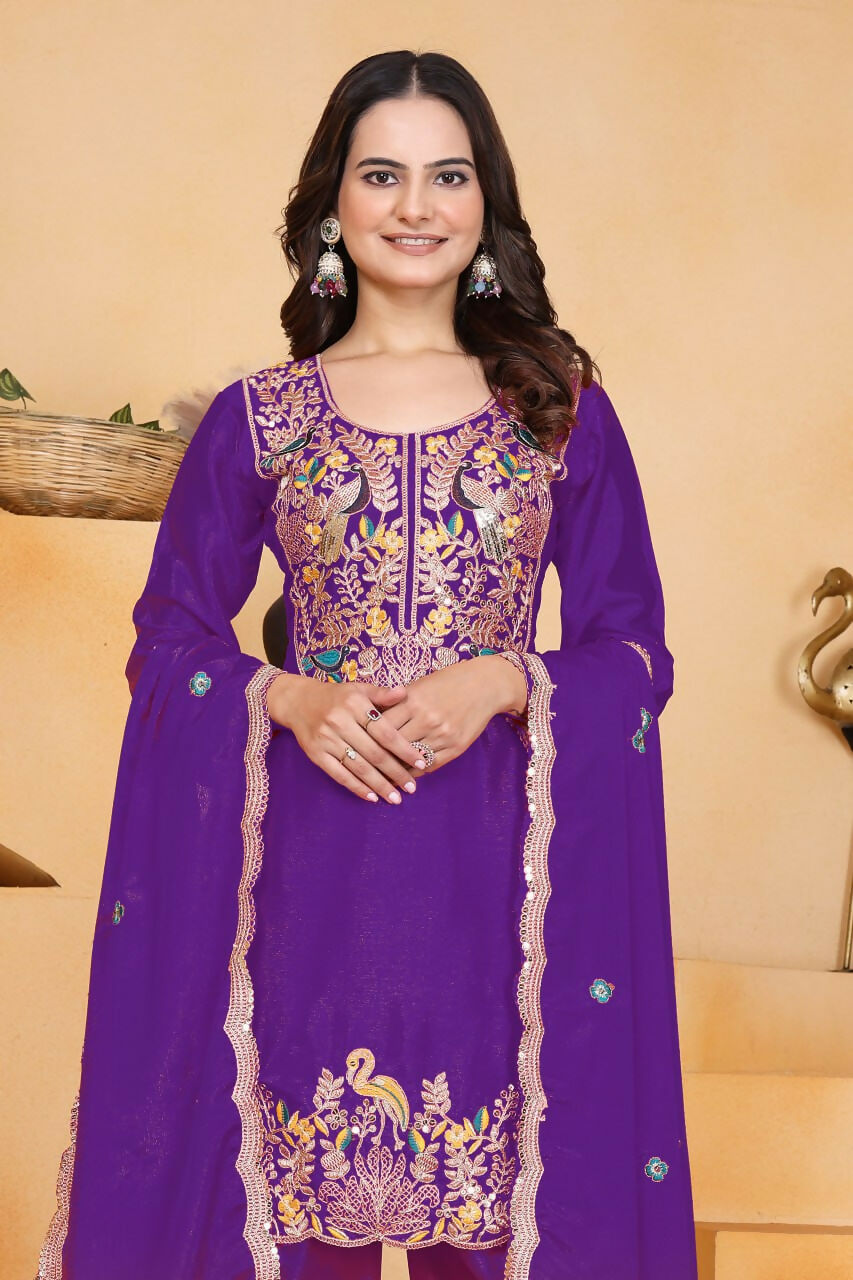 Teeya Creation Purple Color Chinon Silk Party Wear Punjabi Dhoti Suit - Distacart