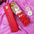 Tied Ribbons Rose Flower Artificial With Teddy - Valentines Day Gift Box
