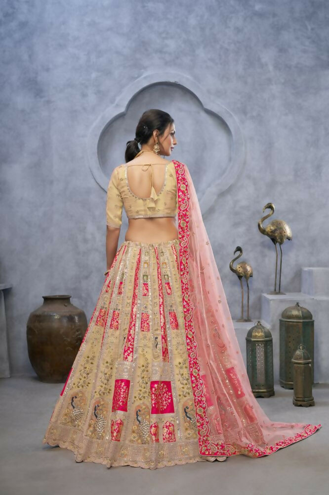 Kesar Fab Chiku Organza Embroidered Lehenga