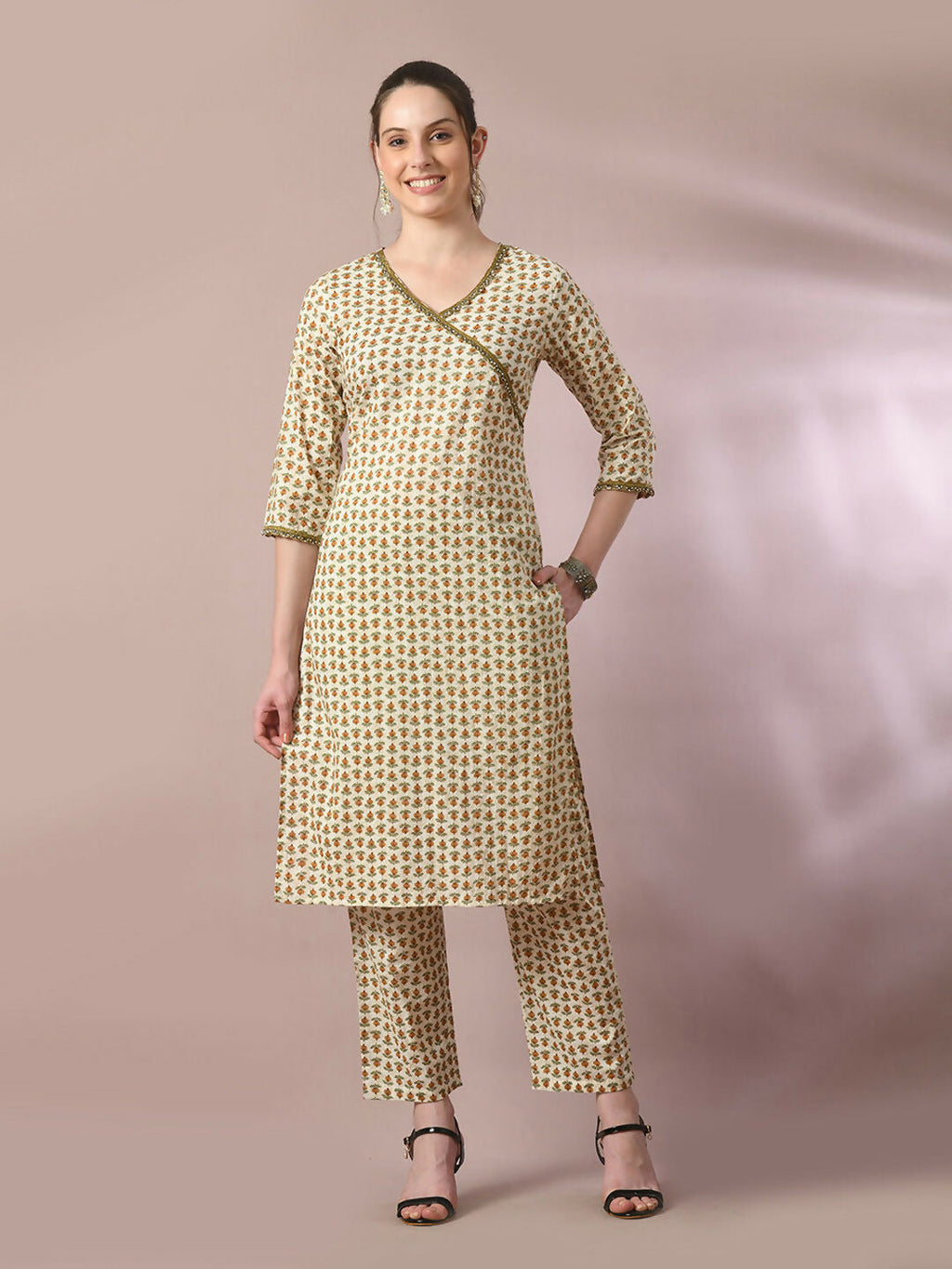 Myshka Women's Multi Printed Cotton Straight Party Kurta Set