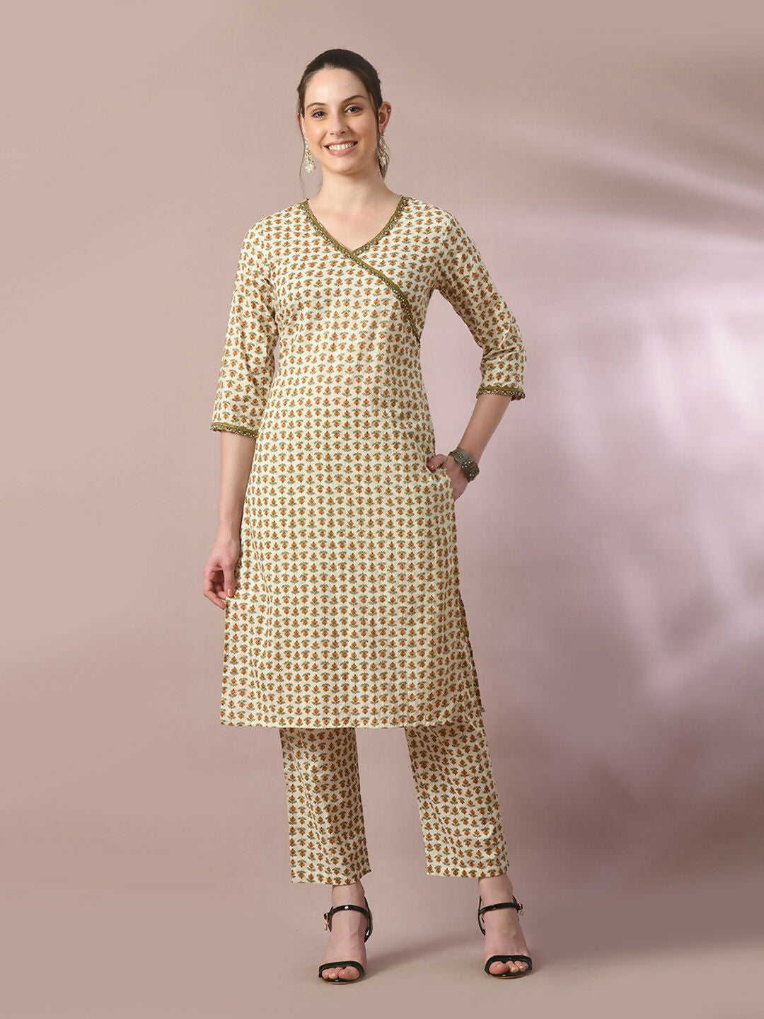 Myshka Women's Multi Printed Cotton Straight Party Kurta Set