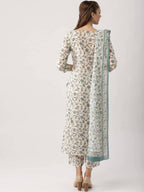 Vamika Cream Printed Cotton Party/Casual Wear Kurta Set/Suit