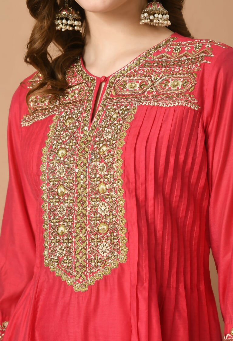 Joban Fashion Red Chanderi Kurta Set