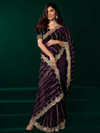 Joban Fashion Wine Net Party Wear Sarees - Distacart