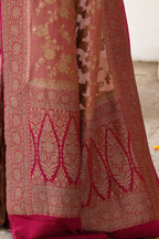 Joban Fashion Rouge Pink Crepe Chiffon Pure Handloom Banarasi Silk Saree