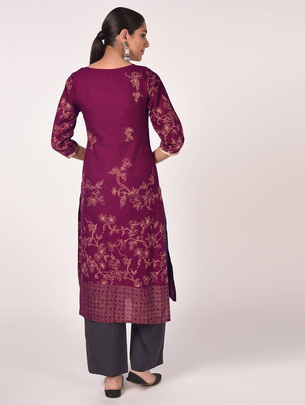 Cheera Hand Block Print Purple Color Straight Kurta