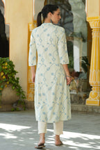 Juniper Women's Sky Blue Rayon Staple Printed A-Line Kurta - Distacart