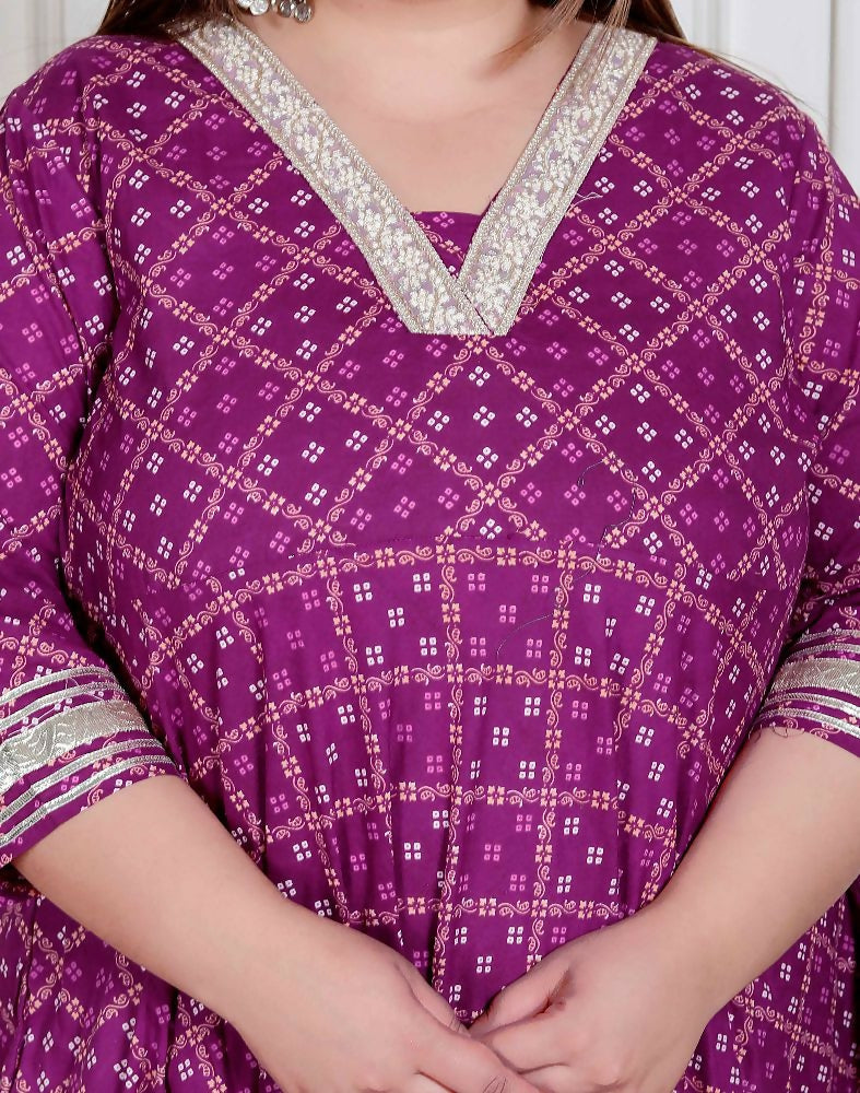 Miravan Plus Size Women Cotton Magenta Gota Lace And Embroidered Anarkali Kurta - Distacart