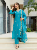 The52 Blue Women's Gorgeous Viscose Fabric Embroidered Work Straight Kurta, Pant and Dupatta Set - Distacart