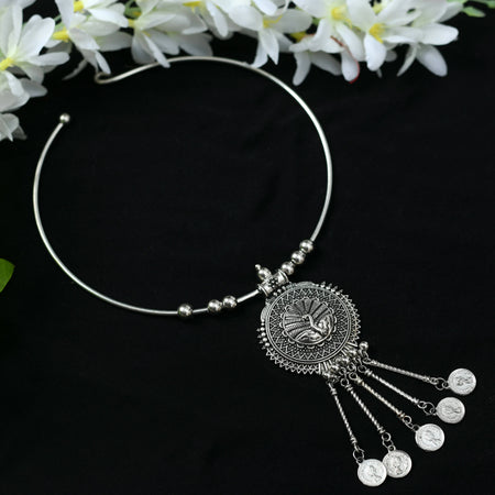 Mominos Fashion Johar Kamal Oxidised Silver-Plated Hasli Design Necklace Choker For Women