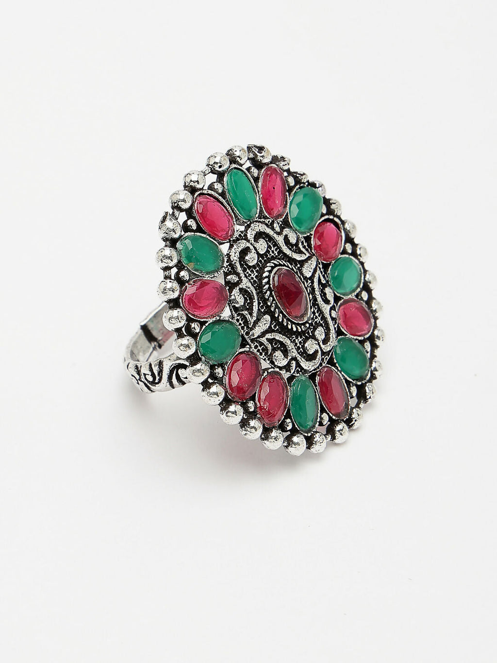 NVR Women's Multicolor Silver-Plated Circular Shape Adjustable Finger Ring