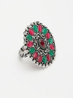 NVR Women's Multicolor Silver-Plated Circular Shape Adjustable Finger Ring