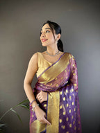 Joban Fashion Purple Polka-Dot Zari Woven Organza Silk Banarasi Silk Saree - Distacart