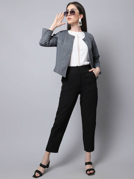 Even Apparels Grey Pure Wool Open Front Statement Jacket