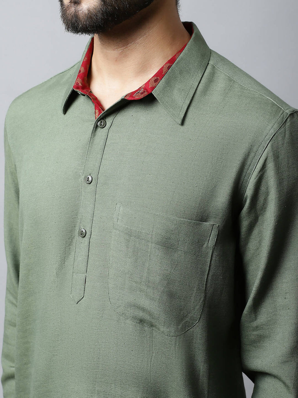 Even Apparels Green Color Linen Solid Men's Kurta With Shirt Collar (LN944) - Distacart