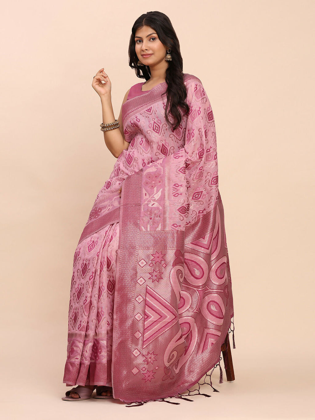 Shree Shyam Fashion Linen Cotton Light Pink Saree - Distacart