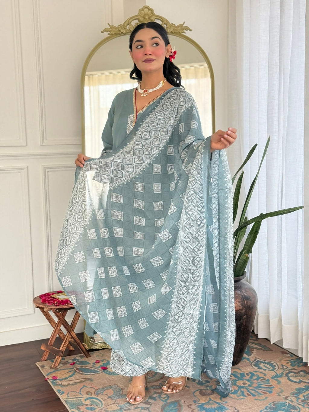 The52 Women's Beautiful Rayon Fabric Embroidery Work A-Line Kurta Pant and Dupatta Set - Distacart