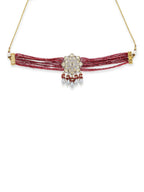 Maroon Kundan Choker with Pearl Drops- Ruby Raang