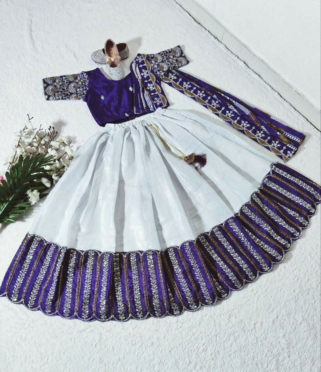 Jyoti Fashion Classy Blue Heavy Chenille Sequins Embroidered Kids Lehenga Choli Set