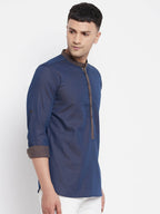 Even Apparels Pure Cotton Blue Men's Kurta With Band Collar - Distacart