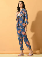 Myshka Women's Blue Printed Floral Jacket