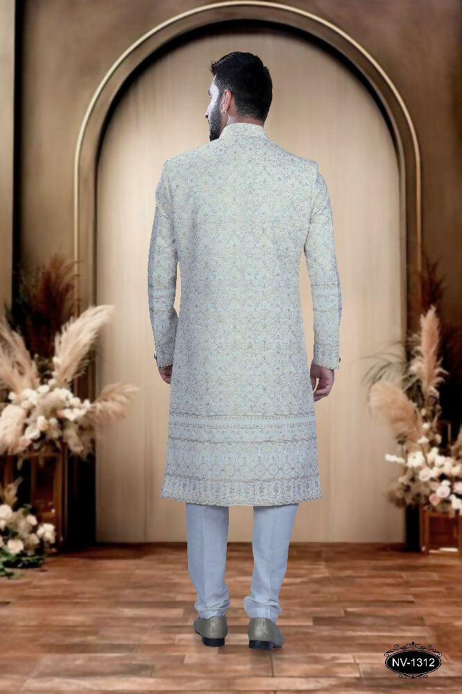 Joban Fashion Men's White Base Georgette Kurta with Pyjama