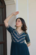 Teeya Creation Rama Color Faux Georgette Party Wear Hand Embroidery Work Long Gown - Distacart
