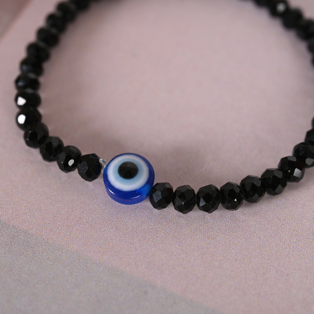 NVR Men & Women Black Evil Eye Crystal Elasticated Bracelet - Distacart