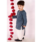 Little Bansi Girls Indigo and White Cplor Bengali Kantha work floral kurta with Dhoti