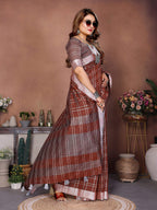 Aastha Fashion Brown Linen Weaving Saree - Distacart