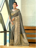 Sangam Prints Gray Blue Assam Silk Woven Work Traditional Saree