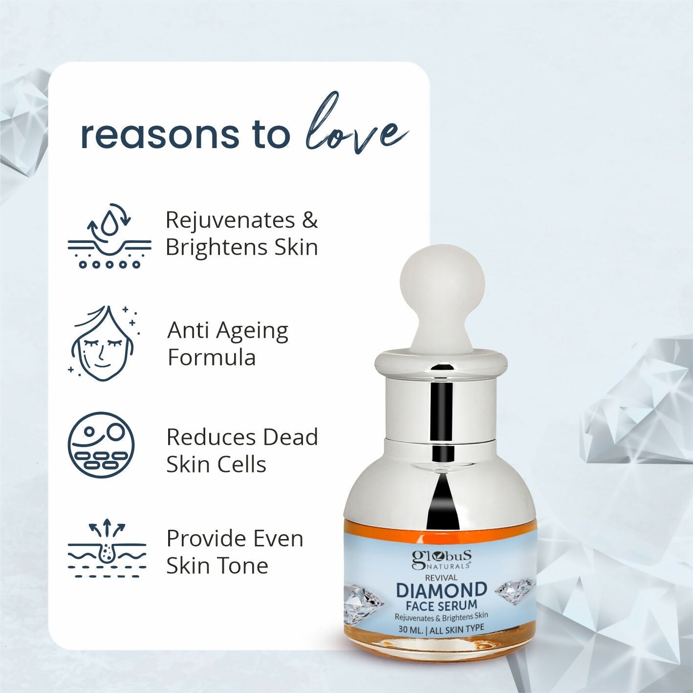 Globus Naturals Revival Diamond Shine Boosting & Anti Ageing Face Serum - Distacart