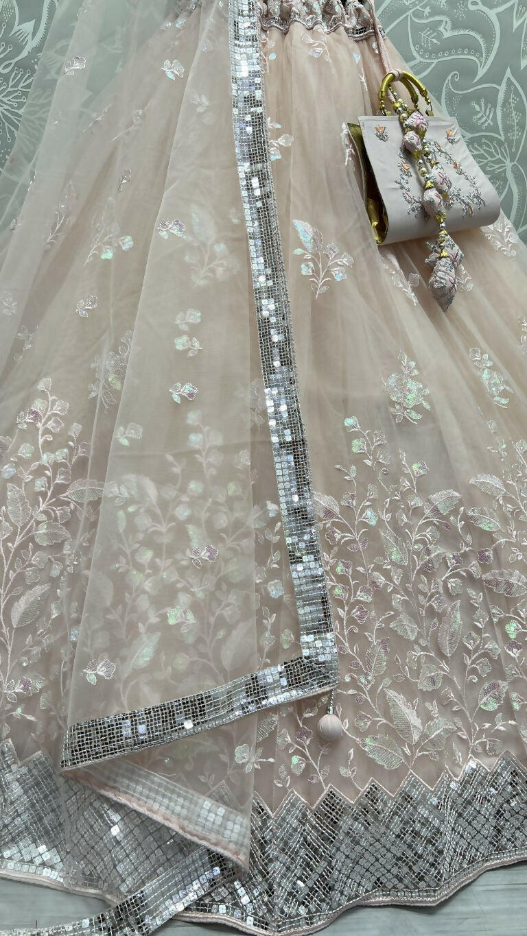Jyoti Fashion Women's Peach Bridal Net Fancy Sequins with Multi Thread Embroidered Wedding Lehenga Choli