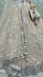 Jyoti Fashion Women's Peach Bridal Net Fancy Sequins with Multi Thread Embroidered Wedding Lehenga Choli