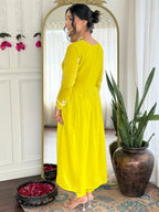 The52 Women's Gorgeous Vichitra Silk Embroidery Flared Kurta with Pant And Dupatta Set - Distacart