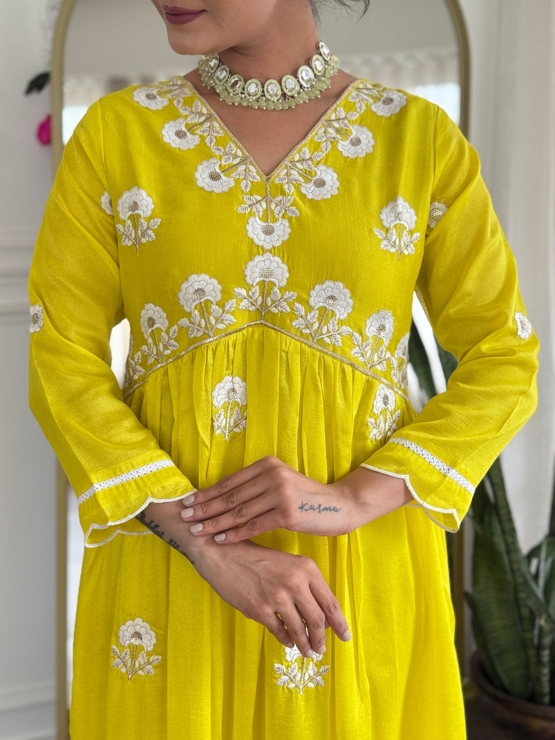 The52 Women's Gorgeous Vichitra Silk Embroidery Flared Kurta with Pant And Dupatta Set - Distacart