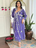 The52 Women's Gorgeous Vichitra Silk Embroidery Flared Kurta with Pant And Dupatta Set - Distacart