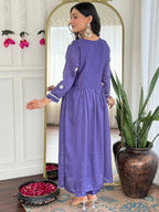 The52 Women's Gorgeous Vichitra Silk Embroidery Flared Kurta with Pant And Dupatta Set - Distacart