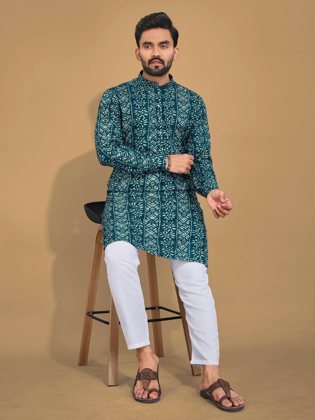 Anaita Teal Printed Cotton Straight Kurta