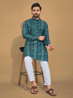 Anaita Teal Printed Cotton Straight Kurta