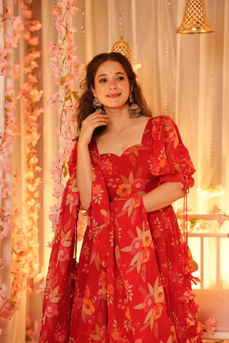 Aayaa Designer Printed Tebby Silk Suit - Multi Color